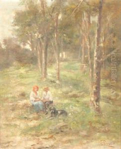 Coppia Con Cane In Campagna Oil Painting by Giuseppe Pecenco