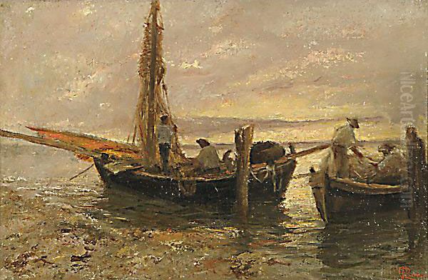 Pescatori Verso Sera Oil Painting by Giuseppe Pecenco