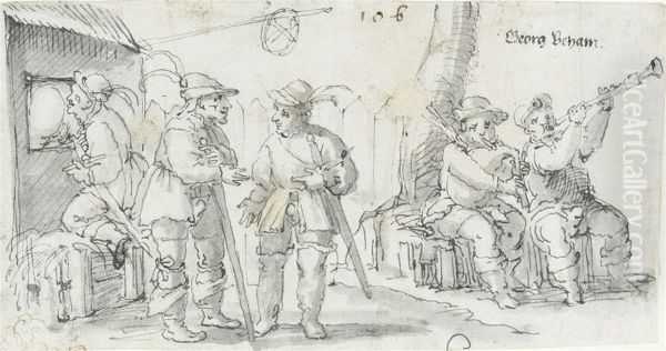 Soldiers Outside A Tavern Oil Painting by Georg Pecham