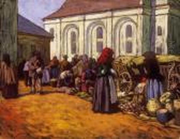 Market Oil Painting by Jozsef Pechan