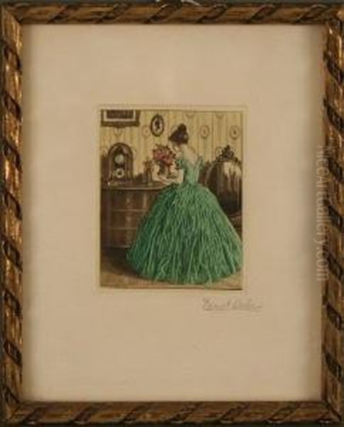 Dame Im Grunen Ballkleid Im Biedermeier-salon Oil Painting by Ernst Peche