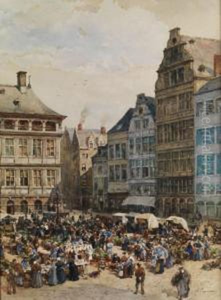 Stadtplatz Am Markttag Oil Painting by Alphonse Pecquereau