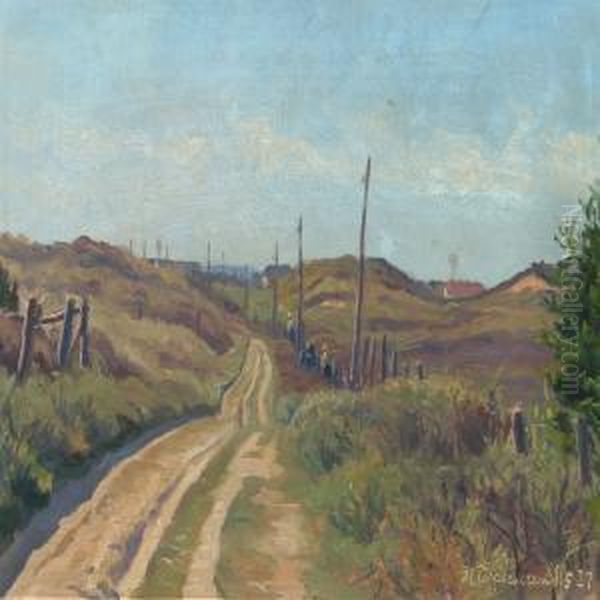 Landscape With Gravel Road Oil Painting by Holger Topp Pedersen