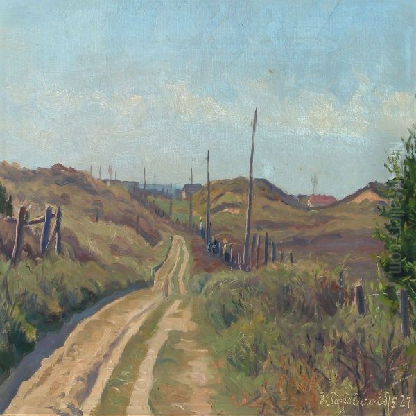 Landscape With Road Oil Painting by Holger Topp Pedersen