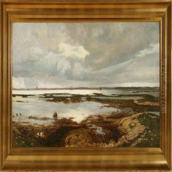 Coastal Scene At The Great Sound With Copenhagen In The Background Oil Painting by Holger Topp Pedersen