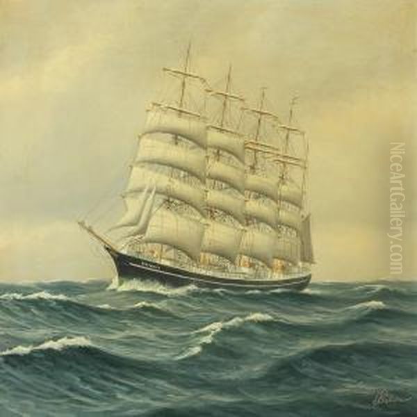 Ship Portrait Of The Danish Training Ship Kobenhavn Oil Painting by Jens Peder Pedersen