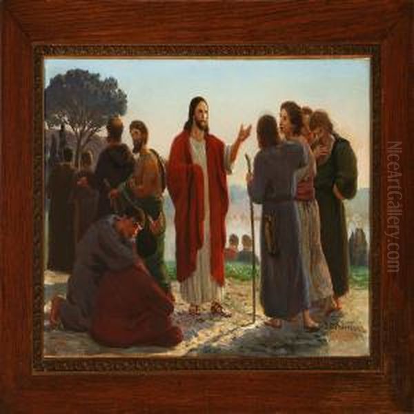 Jesus And Thetwelve Disciples Oil Painting by Jens Peder Pedersen