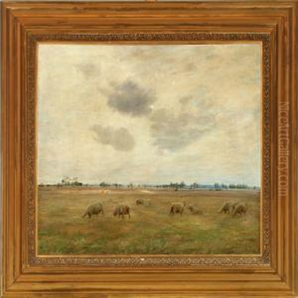 Sheep In The Field, Autumn Oil Painting by Ole Pedersen