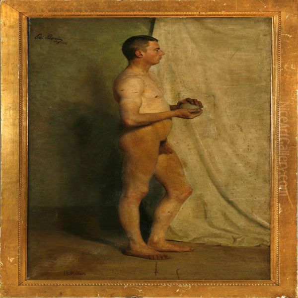 Academy Study Of A Nakedman Oil Painting by Ole Pedersen