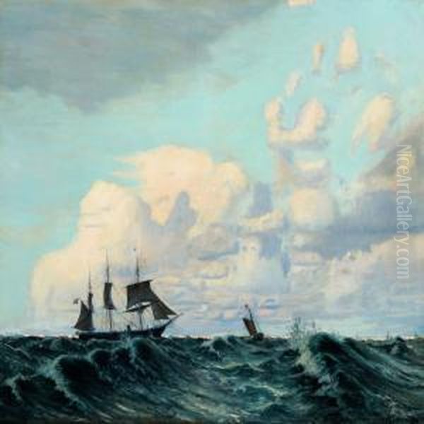 Marine With Sailing Boats Oil Painting by Thorolf Pedersen