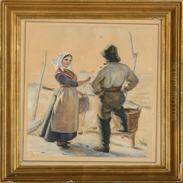 Fisherman And His Wife Oil Painting by Thorolf Pedersen