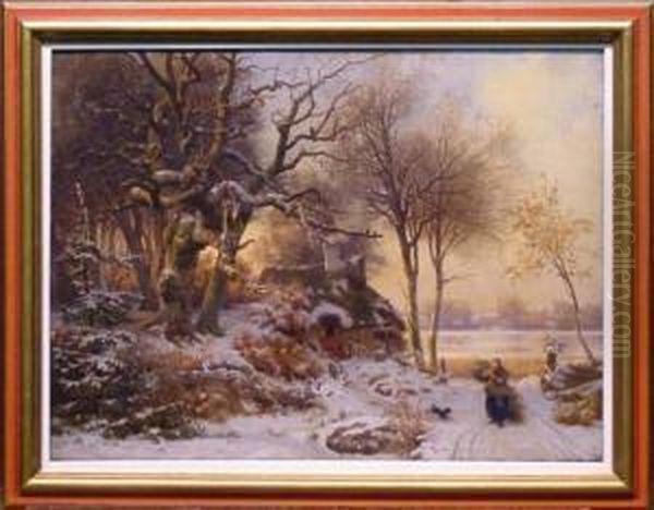 Winter Afternoon Chores Oil Painting by Vilhelm Thomas Pedersen