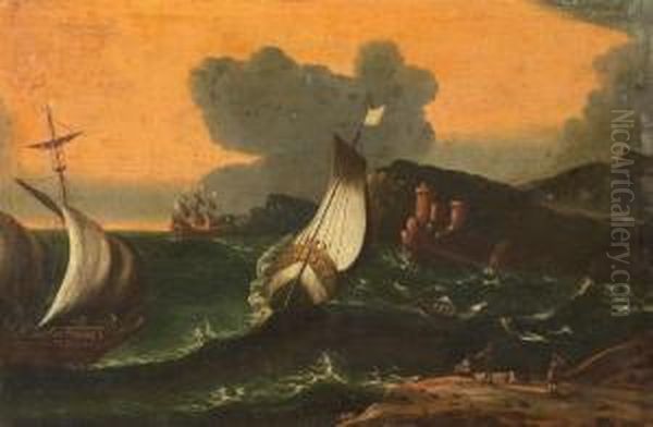 Marina Con Tempesta Oil Painting by Bartolomeo Pedon