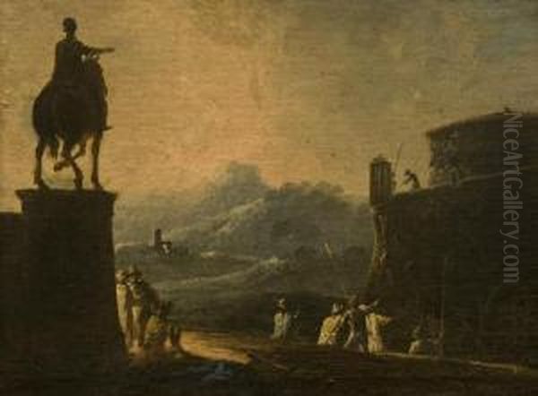 Paesaggio Con Soldati In Riposo E Statua Equestre Oil Painting by Bartolomeo Pedon