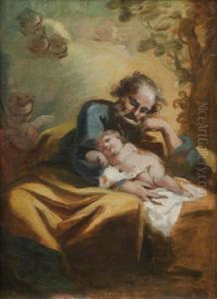 Saint Joseph Et L'enfant Jesus Oil Painting by Domenico Pedrini