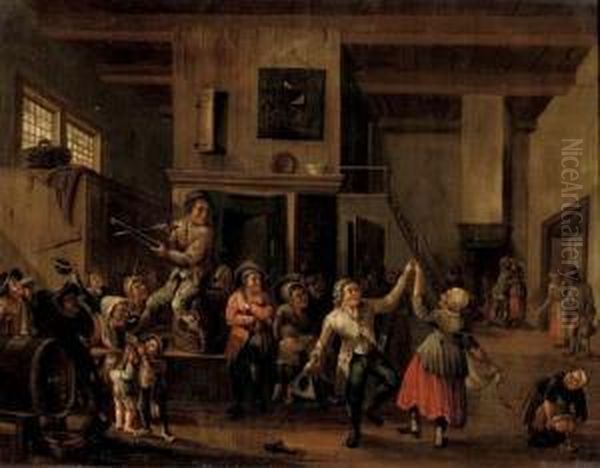 An Interior With Figures Dancing And Merry Making Oil Painting by H. Peegeboom