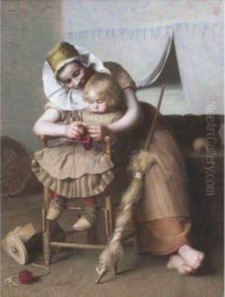 Mother's Help (la Premiere Notion) Oil Painting by Paul Peel