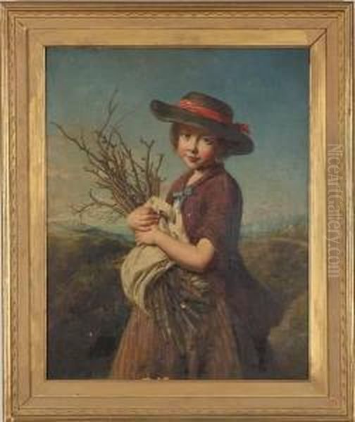 Portrait Of A Young Girl With Twigs Oil Painting by John Thomas Peele