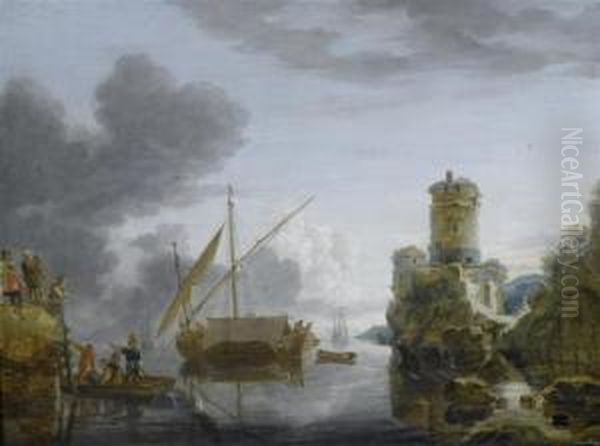 Marine Landscape With Tower And Fisher Folk. Oil Painting by Bonaventura, the Elder Peeters