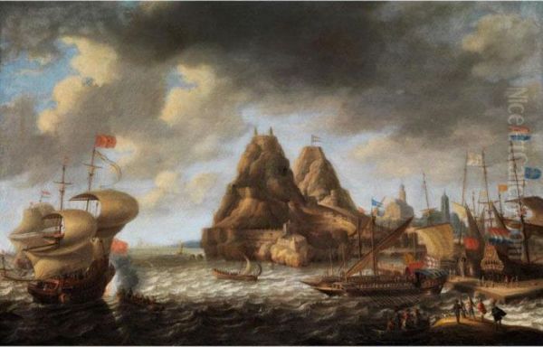 Segelschiffe Im Hafen Einer Sudlichenkuste Oil Painting by Bonaventura, the Elder Peeters