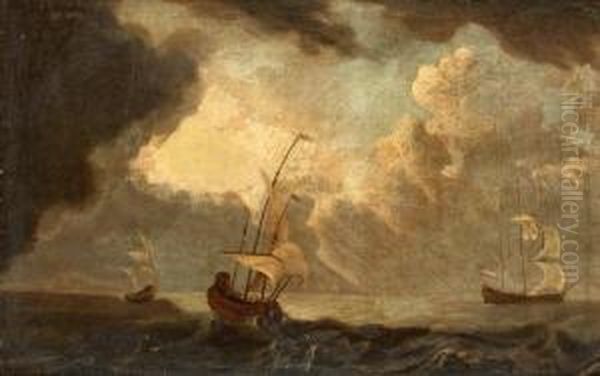 Batar Pa Stormigt Hav Oil Painting by Bonaventura Ii Peeters