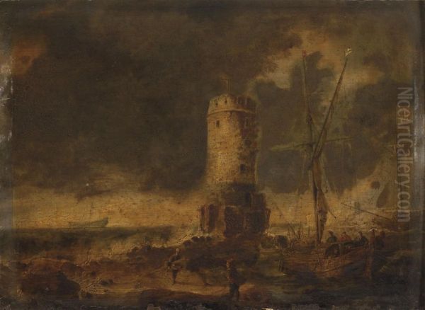 Bord De Mer Avec Une Tour En Ruines Oil Painting by Bonaventura Ii Peeters