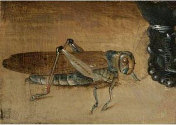 A Grasshopper Beside A Roemer: A Fragment Oil Painting by Clara Peeters