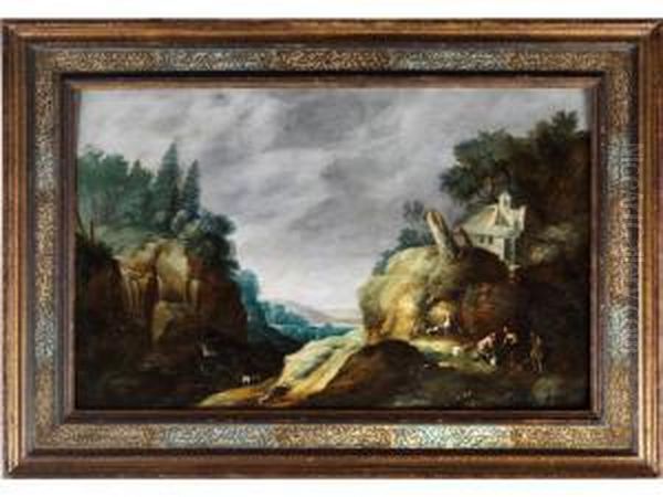 Felsige Landschaft Mit Schafern Oil Painting by Gillis Egidius I Peeters