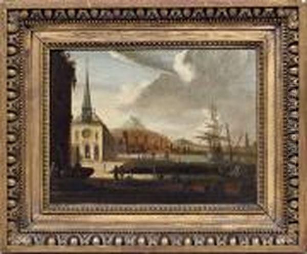 Eglise Pres D'un Port Oil Painting by Jacobus Peeters