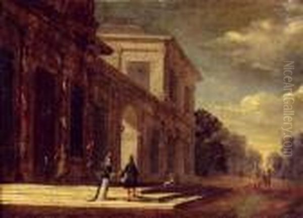 Elegants Personnages Devant Une Architecture Oil Painting by Jacobus Peeters