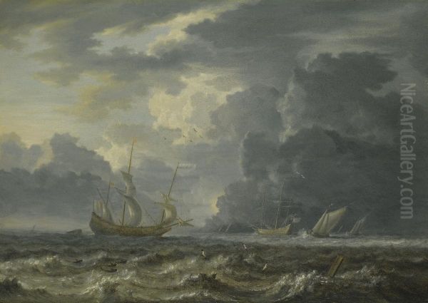 Shipping In Choppy Seas Oil Painting by Jan Peeters