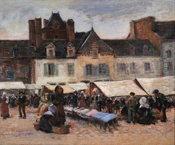 Marche A Hennebont Oil Painting by Jean-Bertrand Pegot-Ogier