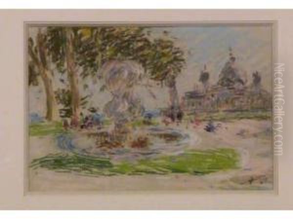 Fontaine Des Dauphins Oil Painting by Auguste Pegurier