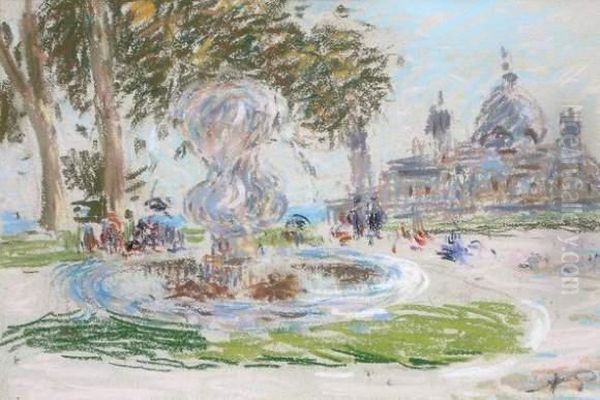 Fontaine Des Dauphins A Nice Oil Painting by Auguste Pegurier