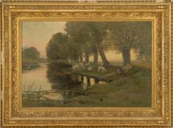 Idle Times By The River Oil Painting by H. Winthrop Peirce