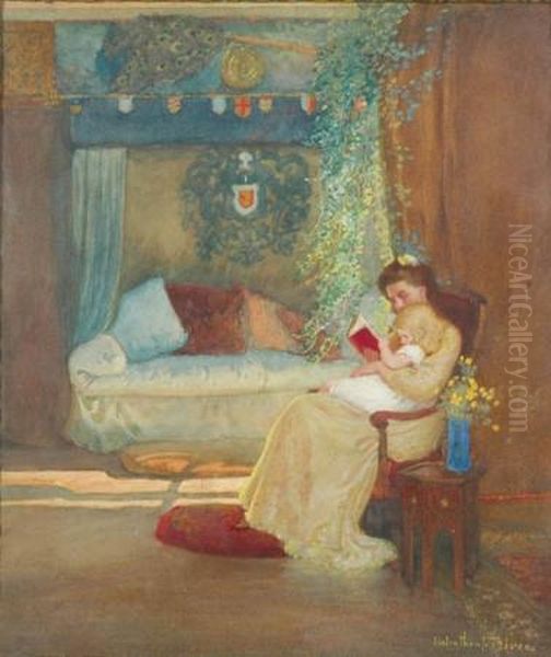 Mother And Child Reading Oil Painting by H. Winthrop Peirce