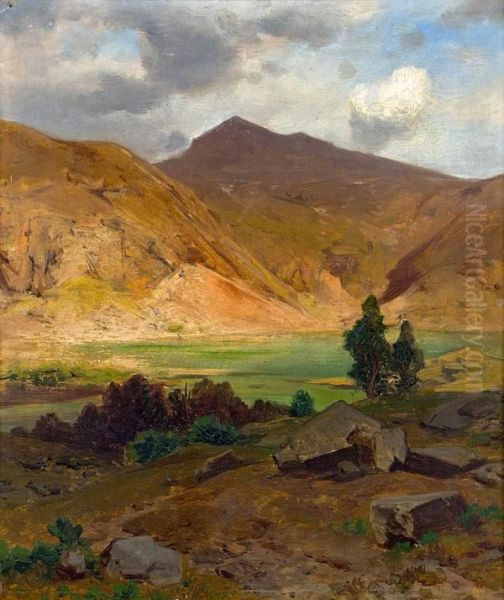 Gebirgslandschaft Mit See Oil Painting by Eduard Peithner Von Lichtenfels