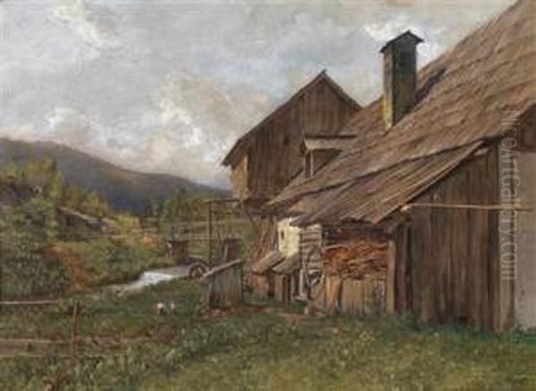 A Summer Landscape With A Mill Oil Painting by Eduard Peithner Von Lichtenfels