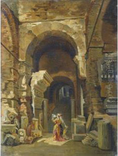 Elegant Women Among Ruins Oil Painting by Spiridon Pelecassis