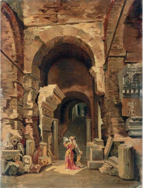 Elegant Women Among Ruins Oil Painting by Spiridon Pelecassis