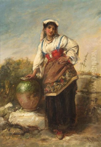 Portrait Of A Peasant Woman With Jug Oil Painting by Pelhain