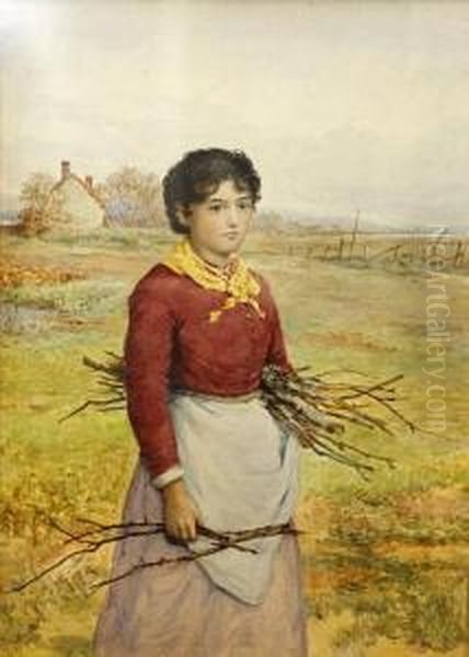 Portrait Of A Young Girl Collecting Firewood Oil Painting by James Pelham Iii