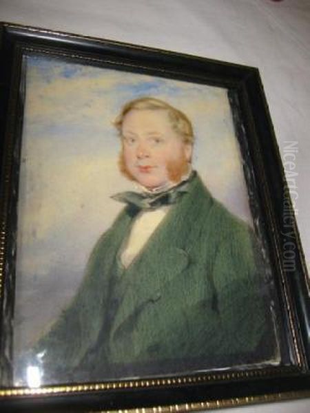 A Gentleman Wearing Green Coat, Waistcoat Andtied Stock Oil Painting by James Ii Pelham