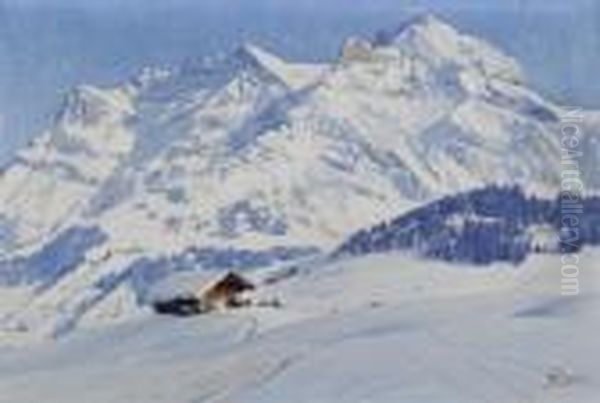 Eiger, Monch Und Jungfrau. Oil Painting by Carlo Pellegrini