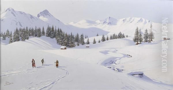 Eiger, Monch Und Jungfrau. Oil Painting by Carlo Pellegrini