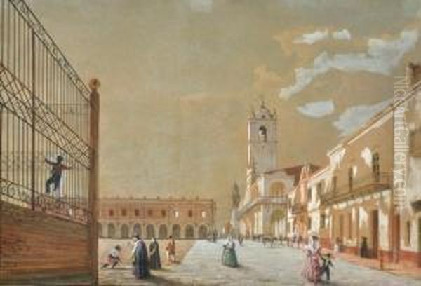 Cabildo Y Policia Oil Painting by Carlo Enrique Pellegrini