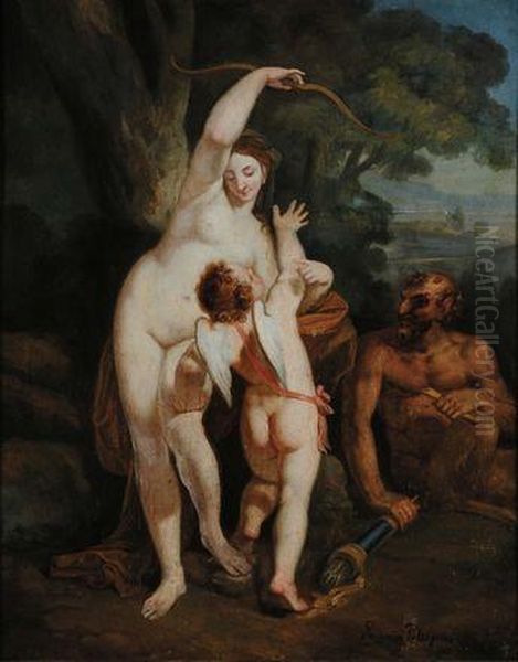 Venere, Cupido E Satiro Oil Painting by Domenico Pellegrini