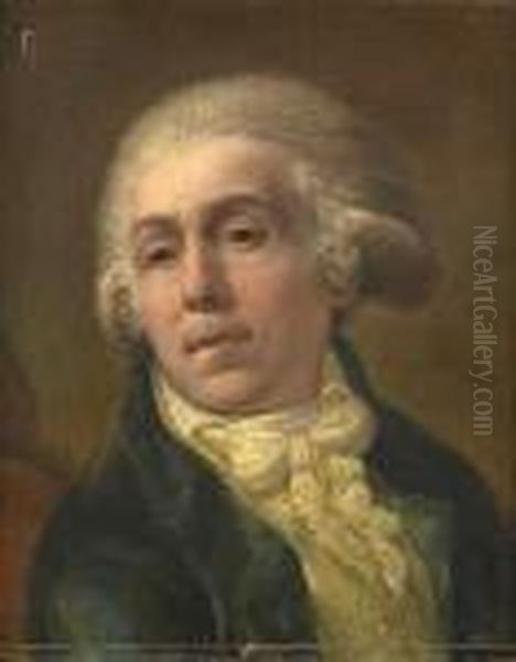 Portrait Of A Gentleman, Bust-length, With A Blue Coat And A White Cravat Oil Painting by Domenico Pellegrini