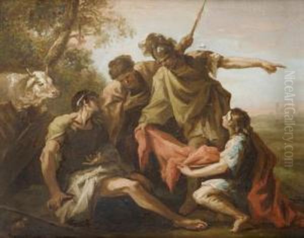 Cincinnatus Abandoning His Plough For The Roman Dictatorship Oil Painting by Giovanni Antonio Pellegrini