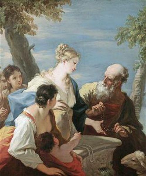 Rebecca At The Well Oil Painting by Giovanni Antonio Pellegrini